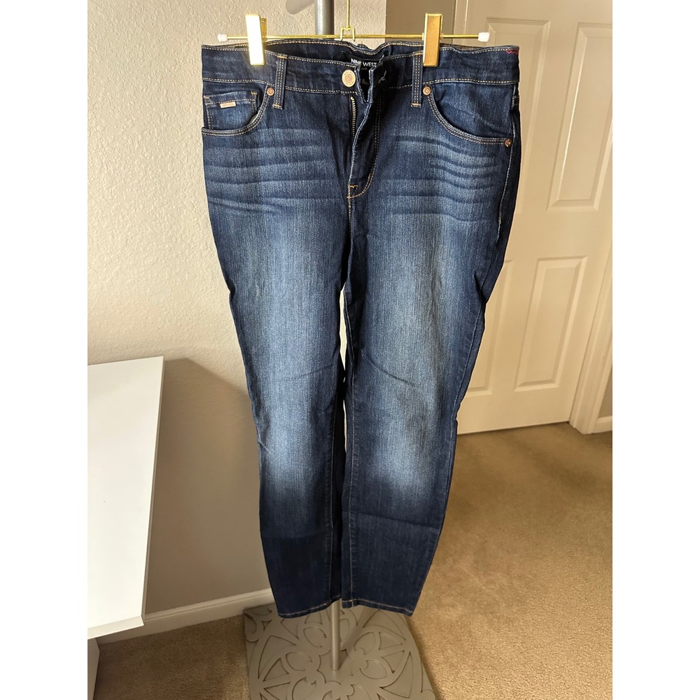 Nine West Jeans Women 6 Blue Excellent Skinny Dark Wash Whiskered Stretch Denim